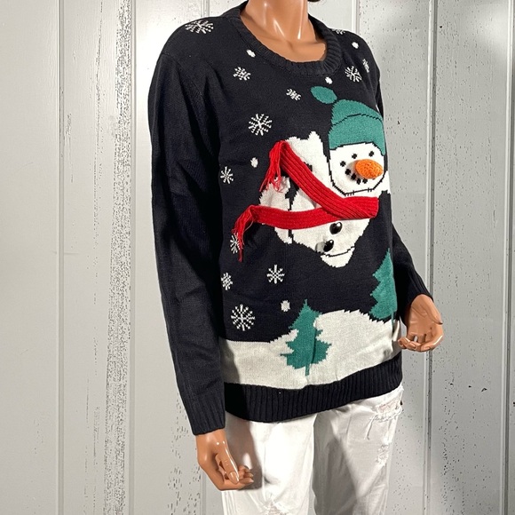 *NWT Merry Christmas Women’s 3D Navy Blue Snowman Sweater Sz L - Picture 15 of 16